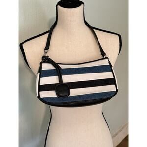 Nine West Y2K Denim Stripe Baguette Shoulder Bag Mini Purse Blue White Black